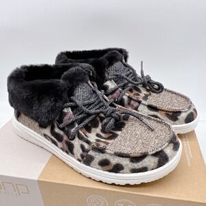 Hey Dude Britt Patchwork Java Gray Women's Comfort Shoes US / EU 36 - Faux Fur